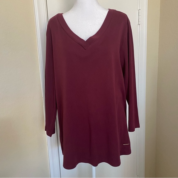 Anne Klein Sport V Neck 3/4 sleeve Top Maroon Size 2X - Picture 1 of 11